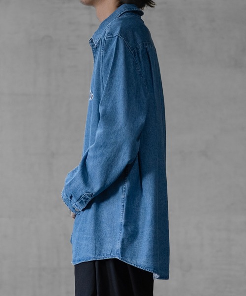 JOHN'S CLOSET（ジョンズクローゼット）の「【a】6.5oz デニム/ツイル ワンポイント刺繍 ルーズサイズ 長袖シャツ（シャツ/ブラウス・メンズ・カーキ/ネイビー/アイボリー/ブルー・MEDIUM/LARGE/X-LARGE）」の21枚目の写真
