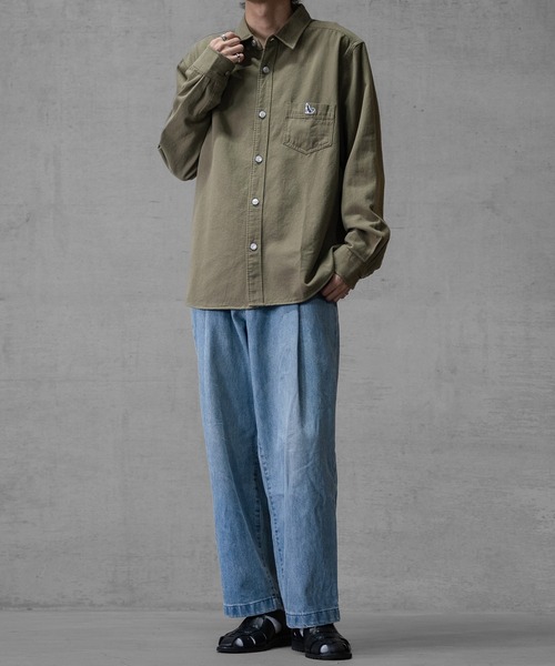 JOHN'S CLOSET（ジョンズクローゼット）の「【a】6.5oz デニム/ツイル ワンポイント刺繍 ルーズサイズ 長袖シャツ（シャツ/ブラウス・メンズ・カーキ/ネイビー/アイボリー/ブルー・MEDIUM/LARGE/X-LARGE）」の15枚目の写真