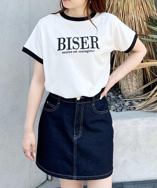 INGNI(イング)の「ふくれ刺しゅうリンガーTシャツ/A(Tシャツ/カットソー・レディース・ホワイト×ブラック/ホワイト×ピンク/ボルドー/ブラック・M)」の5枚目の写真