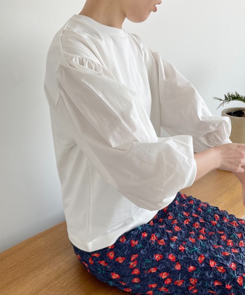 LOWRYS FARM(ローリーズファーム)の「ソデキリカエボリューム8分袖 970312(Tシャツ/カットソー・レディース・ネイビー/ブラック/ホワイト・FREE)」の1枚目の写真