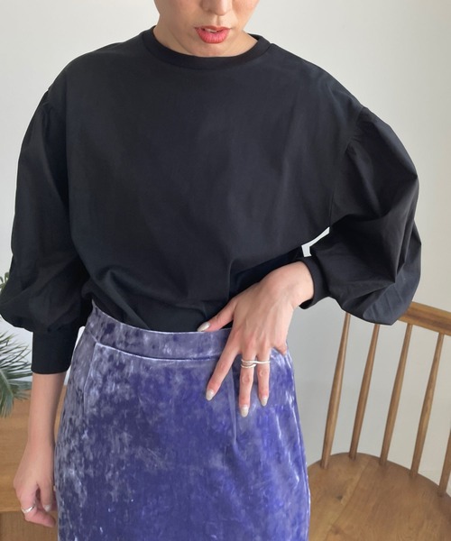 LOWRYS FARM(ローリーズファーム)の「ソデキリカエボリューム8分袖 970312(Tシャツ/カットソー・レディース・ネイビー/ブラック/ホワイト・FREE)」の9枚目の写真