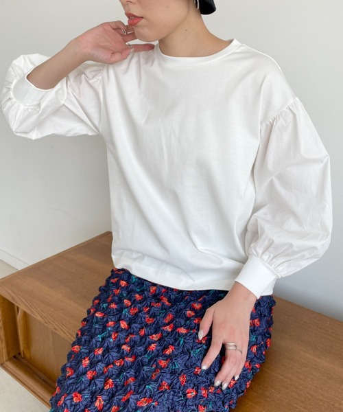 LOWRYS FARM(ローリーズファーム)の「ソデキリカエボリューム8分袖 970312(Tシャツ/カットソー・レディース・ネイビー/ブラック/ホワイト・FREE)」の4枚目の写真