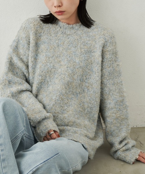 【美品】アントマリーズ　ミックスブークレニットセーター　レッド　長袖 美品】アントマリーズ ミックスブークレニットセーター レッド