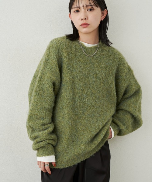 【美品】アントマリーズ　ミックスブークレニットセーター　レッド　長袖 Aunt Marie's ミックスブークレニット レッド 長袖 セーター
