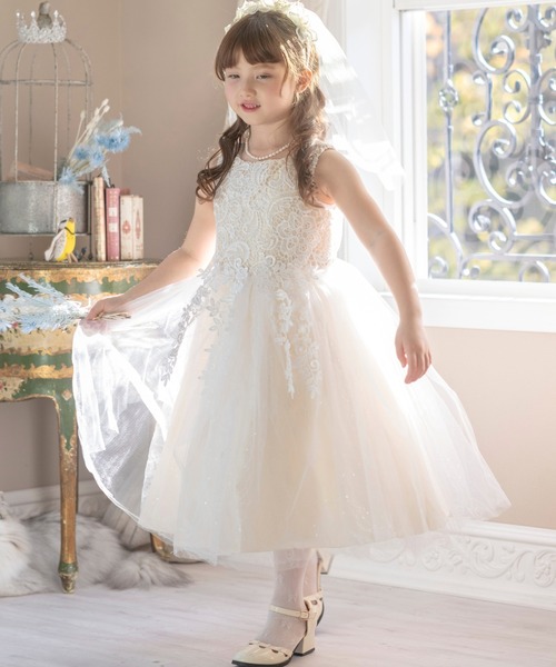 セール】ケミカルレースとスパンコールチュールのドレス（ドレス