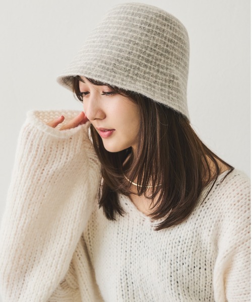 Aunt Marie's(アントマリーズ)の「シャギーチェックベルハット(ハット・レディース・チャコールグレー/アイボリー/ベージュ・FREE)」の7枚目の写真