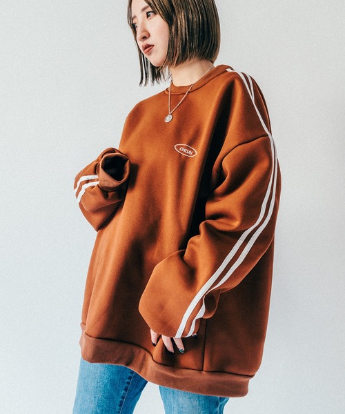 DEVICE(デバイス)の「Chcuh ダブルライン シンプル トラックジャケット風 スウェット トレーナー(スウェット・レディース・ブラック/グレー/ブラウン・FREE)」の3枚目の写真