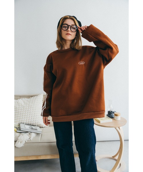 DEVICE(デバイス)の「Chcuh ダブルライン シンプル トラックジャケット風 スウェット トレーナー(スウェット・レディース・ブラック/グレー/ブラウン・FREE)」の6枚目の写真