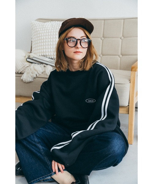 DEVICE(デバイス)の「Chcuh ダブルライン シンプル トラックジャケット風 スウェット トレーナー(スウェット・レディース・ブラック/グレー/ブラウン・FREE)」の9枚目の写真