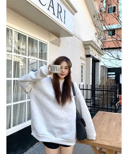 DEVICE(デバイス)の「Chcuh ダブルライン シンプル トラックジャケット風 スウェット トレーナー(スウェット・レディース・ブラック/グレー/ブラウン・FREE)」の13枚目の写真