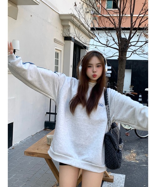 DEVICE(デバイス)の「Chcuh ダブルライン シンプル トラックジャケット風 スウェット トレーナー(スウェット・レディース・ブラック/グレー/ブラウン・FREE)」の12枚目の写真