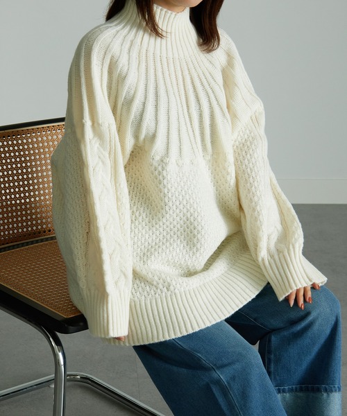 RANAN(ラナン)の「求心ワッフル編みニット(ニット/セーター・レディース・パープル/アイボリー・M/L/LL)」の2枚目の写真