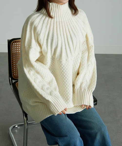 RANAN(ラナン)の「求心ワッフル編みニット(ニット/セーター・レディース・パープル/アイボリー・M/L/LL)」の7枚目の写真
