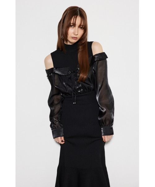 レースアップドッキングマーメイドニットワンピース rienda rienda レースアップドッキングマーメイドKnit OP GRY