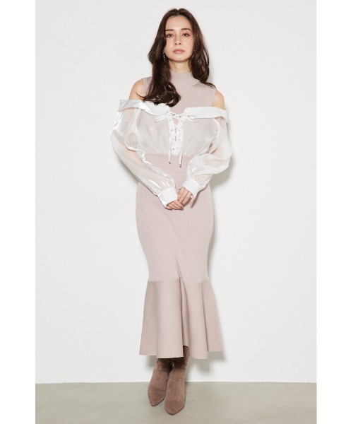 レースアップドッキングマーメイドニットワンピース rienda rienda レースアップドッキングマーメイドKnit OP GRY