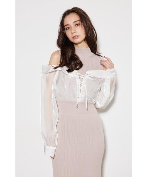 レースアップドッキングマーメイドニットワンピース rienda rienda レースアップドッキングマーメイドKnit OP GRY