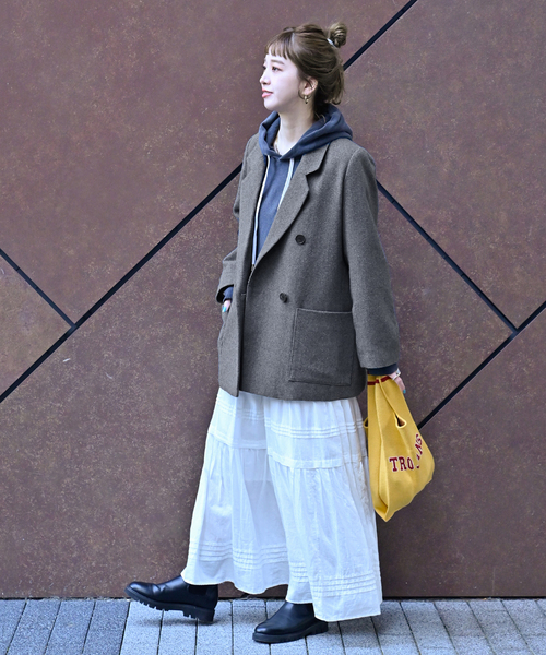 Simplicite（サンプリシテ）の「ダブルボタンテーラージャケット（テーラードジャケット・レディース・チャコールグレー/ブラウン・FREE）」の13枚目の写真