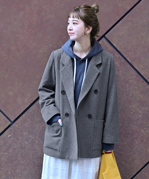 Simplicite（サンプリシテ）の「ダブルボタンテーラージャケット（テーラードジャケット・レディース・チャコールグレー/ブラウン・FREE）」の15枚目の写真