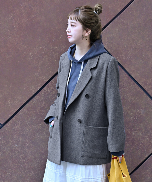 Simplicite（サンプリシテ）の「ダブルボタンテーラージャケット（テーラードジャケット・レディース・チャコールグレー/ブラウン・FREE）」の16枚目の写真