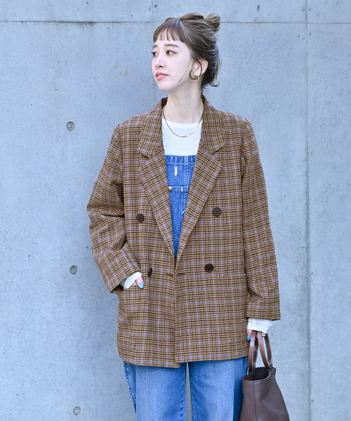 Simplicite（サンプリシテ）の「ダブルボタンテーラージャケット（テーラードジャケット・レディース・チャコールグレー/ブラウン・FREE）」の21枚目の写真