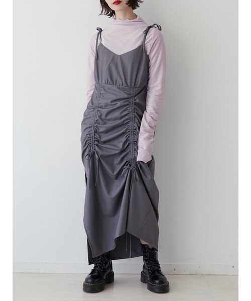 jouetie（ジュエティ）の「シャーリングキャミワンピース（ワンピース・レディース・グレー/ピンク/ブラック・MEDIUM）」の3枚目の写真