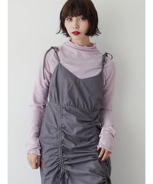 jouetie（ジュエティ）の「シャーリングキャミワンピース（ワンピース・レディース・グレー/ピンク/ブラック・MEDIUM）」の6枚目の写真