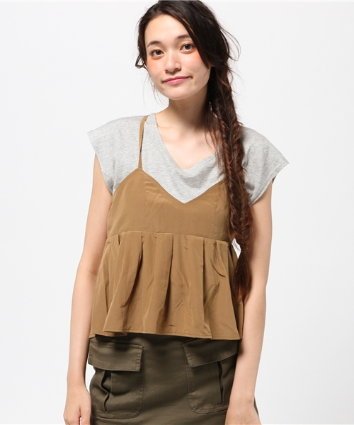 mystic（ミスティック）の「【mystic】ピーチショートキャミソール（シャツ/ブラウス・レディース・ネイビー/カーキ/ブラック/キャメル・ﾌﾘ-）」の4枚目の写真