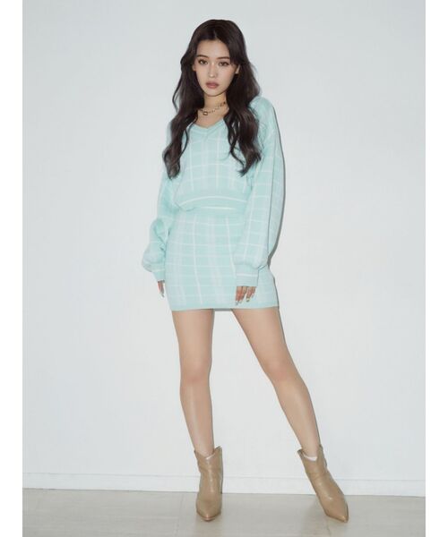 GYDA（ジェイダ）の「CHECK PATTERN チルデンニットトップス（ニット/セーター・レディース・オフホワイト/ミント・FREE）」の4枚目の写真