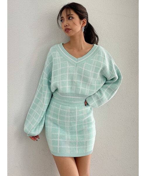 GYDA（ジェイダ）の「CHECK PATTERN チルデンニットトップス（ニット/セーター・レディース・オフホワイト/ミント・FREE）」の6枚目の写真