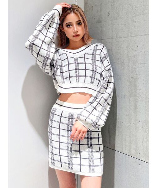 GYDA（ジェイダ）の「CHECK PATTERN チルデンニットトップス（ニット/セーター・レディース・オフホワイト/ミント・FREE）」の13枚目の写真