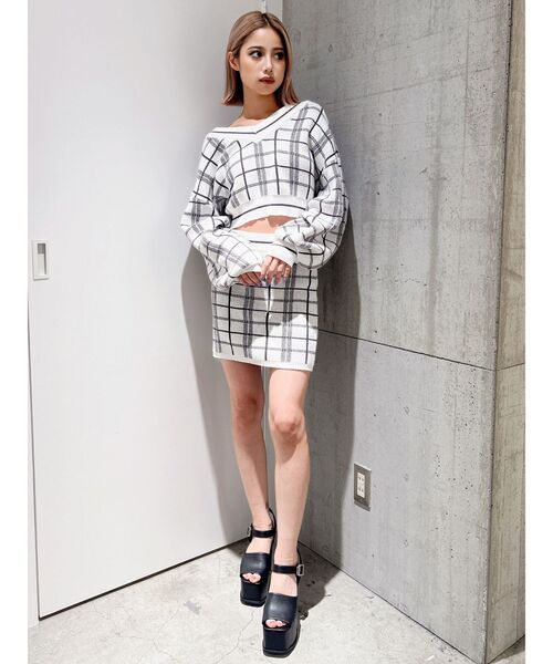 GYDA（ジェイダ）の「CHECK PATTERN チルデンニットトップス（ニット/セーター・レディース・オフホワイト/ミント・FREE）」の16枚目の写真