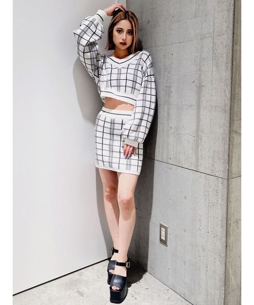 GYDA（ジェイダ）の「CHECK PATTERN チルデンニットトップス（ニット/セーター・レディース・オフホワイト/ミント・FREE）」の17枚目の写真