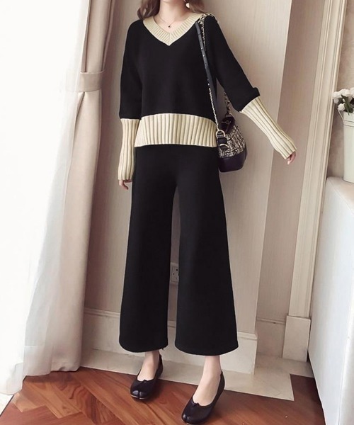 Miniministore(ミニミニストア)の「バイカラーニットセットアップ レディース(ニット/セーター・レディース・ブラック・フリー)」の2枚目の写真