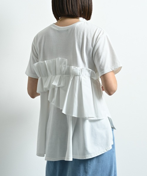 INTERPLANET（インタープラネット）の「ＴＣブロードアシメフリルＴシャツ（Tシャツ/カットソー・レディース・オフホワイト/ブラック・FREE）」の5枚目の写真