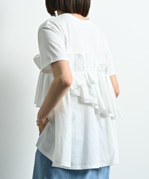 INTERPLANET（インタープラネット）の「ＴＣブロードアシメフリルＴシャツ（Tシャツ/カットソー・レディース・オフホワイト/ブラック・FREE）」の6枚目の写真