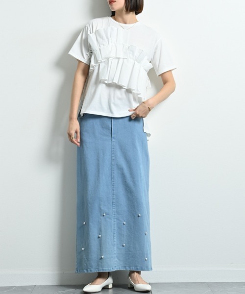 INTERPLANET（インタープラネット）の「ＴＣブロードアシメフリルＴシャツ（Tシャツ/カットソー・レディース・オフホワイト/ブラック・FREE）」の13枚目の写真