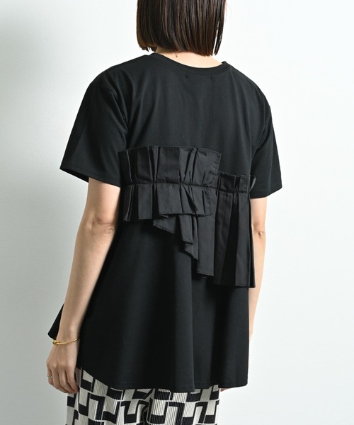 INTERPLANET（インタープラネット）の「ＴＣブロードアシメフリルＴシャツ（Tシャツ/カットソー・レディース・オフホワイト/ブラック・FREE）」の7枚目の写真