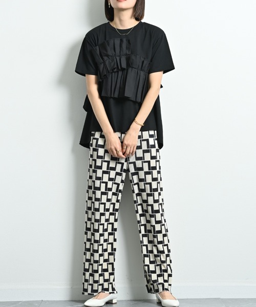 INTERPLANET（インタープラネット）の「ＴＣブロードアシメフリルＴシャツ（Tシャツ/カットソー・レディース・オフホワイト/ブラック・FREE）」の9枚目の写真