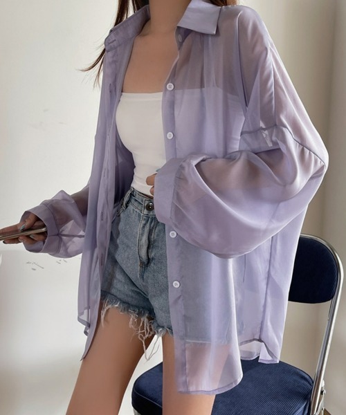 SEU(エスイーユー)の「【10色展開】着る日傘 トレンドシアーシャツカーディガン ゆったり 体型カバー 紫外線対策 冷房対策 オフィスカジュアル きれいめカジュアル(シャツ/ブラウス・レディース・ベージュ/ホワイト/ブルー/チャコール/スモークピンク/パープル/ピンク/ブラック/ライトパープル/グリーン・フリー)」の8枚目の写真