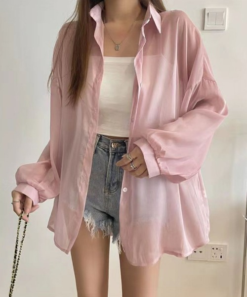 SEU(エスイーユー)の「【10色展開】着る日傘 トレンドシアーシャツカーディガン ゆったり 体型カバー 紫外線対策 冷房対策 オフィスカジュアル きれいめカジュアル(シャツ/ブラウス・レディース・ベージュ/ホワイト/ブルー/チャコール/スモークピンク/パープル/ピンク/ブラック/ライトパープル/グリーン・フリー)」の9枚目の写真