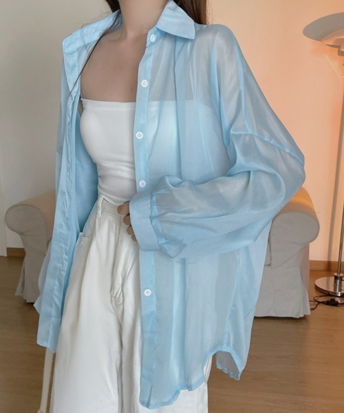 SEU(エスイーユー)の「【10色展開】着る日傘 トレンドシアーシャツカーディガン ゆったり 体型カバー 紫外線対策 冷房対策 オフィスカジュアル きれいめカジュアル(シャツ/ブラウス・レディース・ベージュ/ホワイト/ブルー/チャコール/スモークピンク/パープル/ピンク/ブラック/ライトパープル/グリーン・フリー)」の6枚目の写真