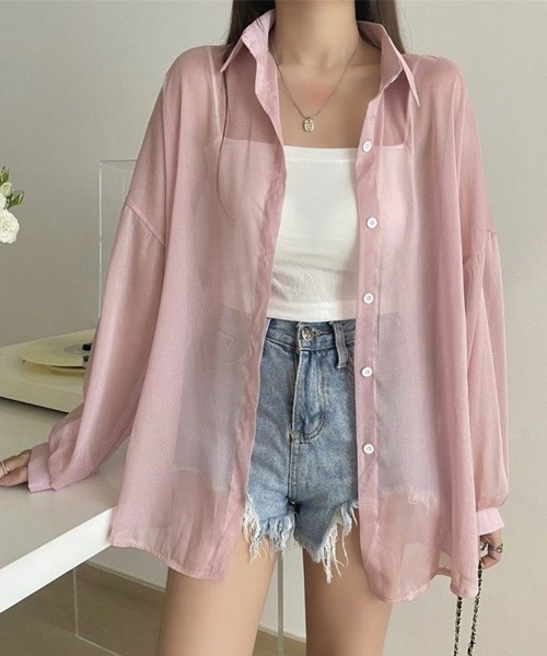 SEU(エスイーユー)の「【10色展開】着る日傘 トレンドシアーシャツカーディガン ゆったり 体型カバー 紫外線対策 冷房対策 オフィスカジュアル きれいめカジュアル(シャツ/ブラウス・レディース・ベージュ/ホワイト/ブルー/チャコール/スモークピンク/パープル/ピンク/ブラック/ライトパープル/グリーン・フリー)」の18枚目の写真