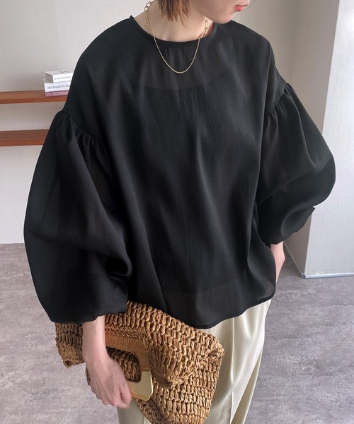 reca(レカ)の「ワッシャーシアーボリュームスリーブブラウス(シャツ/ブラウス・レディース・ホワイト/ブラック・M)」の1枚目の写真