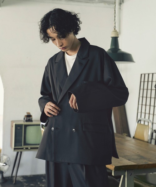 Wool Mix Smooth Prime-Over Peaked Lapel Double Tailored Jacket