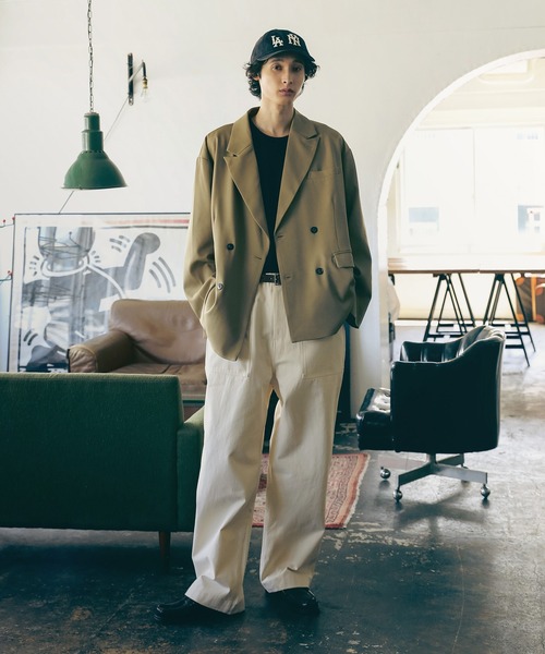 Bleme(ブレム)の「オーバーサイズ セミピークドラペル ダブルテーラードジャケット 【セットアップ対応】(テーラードジャケット・メンズ・ベージュ/チャコール・L/M/S/XL)」の7枚目の写真