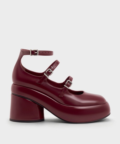 CHARLES & KEITH(チャールズ & キース)の「Luella ルエラ トリプル ストラップ メリージェーンプラットフォームパンプス(パンプス・レディース・バーガンディー/ブラック系その他7・22.5cm/23cm/23.5cm/24.5cm/25cm/22cm)」の3枚目の写真