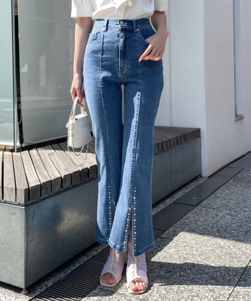 NOMAE（ノーマエ）の「【新色追加】ビジュースリットフレアデニムパンツ（デニムパンツ・レディース・ブルー/ダークブルー/ブラック・FREE）」の3枚目の写真