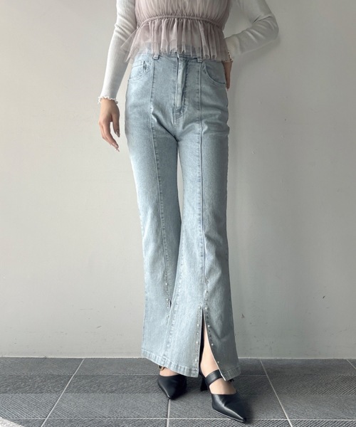 NOMAE（ノーマエ）の「【新色追加】ビジュースリットフレアデニムパンツ（デニムパンツ・レディース・ブルー/ダークブルー/ブラック・FREE）」の21枚目の写真