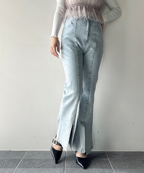 NOMAE（ノーマエ）の「【新色追加】ビジュースリットフレアデニムパンツ（デニムパンツ・レディース・ブルー/ダークブルー/ブラック・FREE）」の18枚目の写真