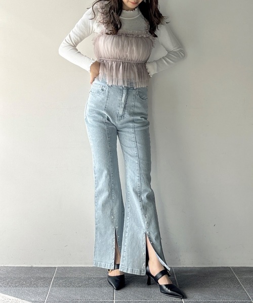 NOMAE（ノーマエ）の「【新色追加】ビジュースリットフレアデニムパンツ（デニムパンツ・レディース・ブルー/ダークブルー/ブラック・FREE）」の22枚目の写真